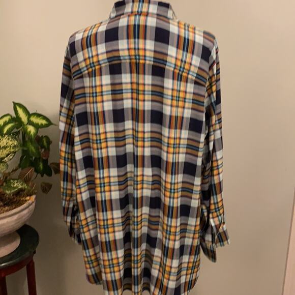 Talbots Blue and Yellow Plaid Lightweight Button-Up Shirt Size 3XP - Picture 3 of 5